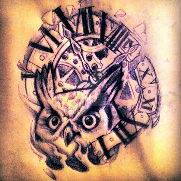 Owl clock tattoo by Malitiatattoo89 on DeviantArt