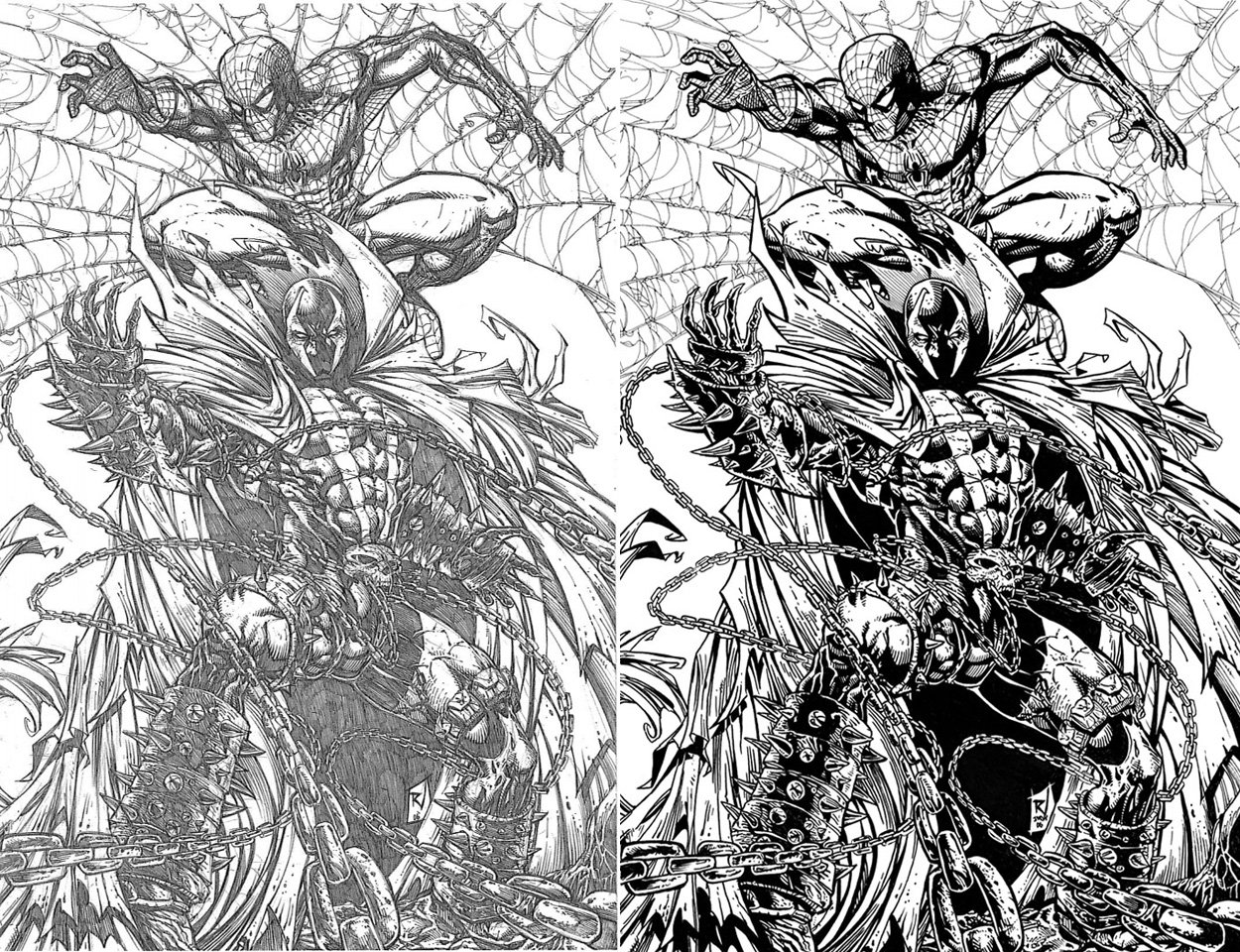 Spawn and Spidey inks