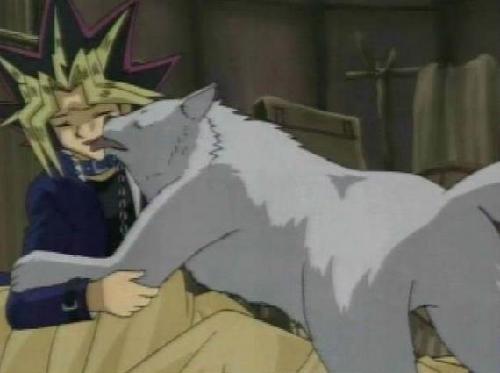 Yami Yugi Gets A Wolf Glomp