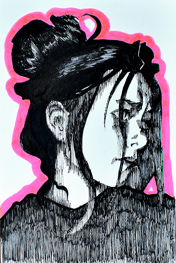 Worried portrait of an ink woman
