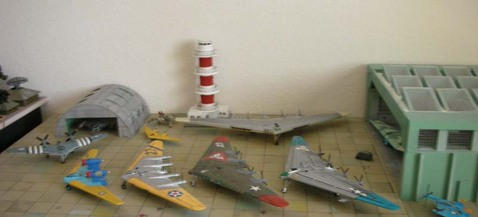 A diorama of all-wing craft