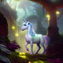 A magical shainy unicorn in the jungle