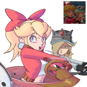 Peach and Rosalina in Mario Kart