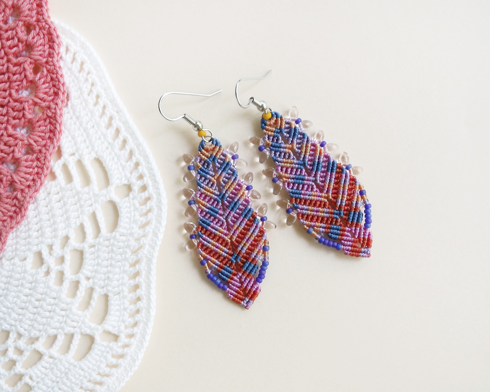 Beaded Bohemian Feathers - Orange Blue Pink Lilac