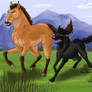 Wild horse and wolf