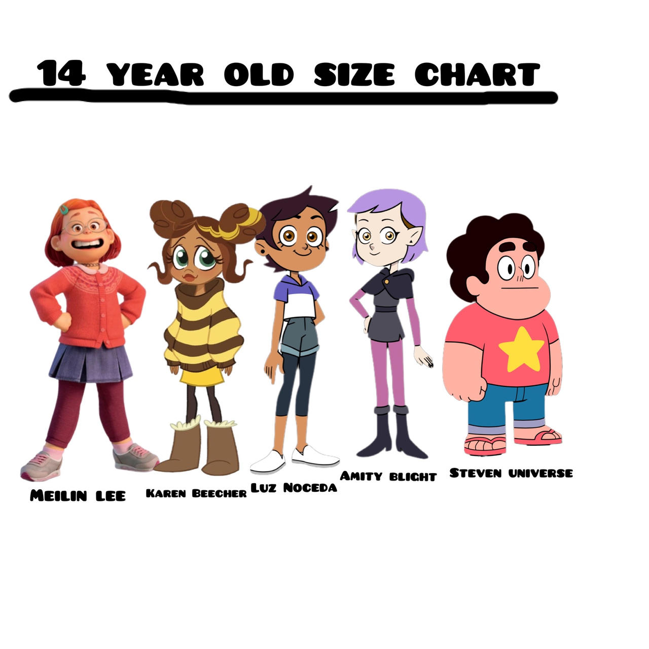 Some 14 Year Old Character Size Chart by TurningRedXDcshglove on DeviantArt