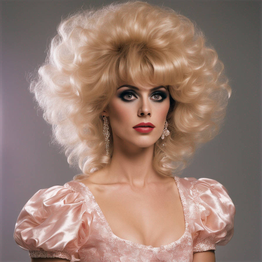 Big hair 1980s sissy femboy crossdressing housewiv