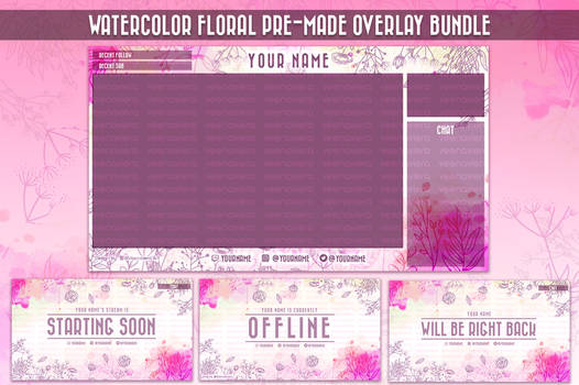 Watercolor Floral Twitch Overlay Bundle
