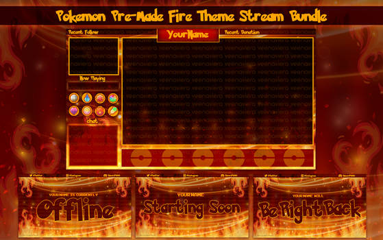 Pokemon Let's Go, Fire Theme Stream Overlay Bundle