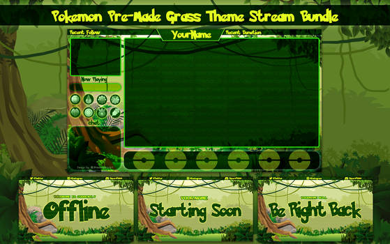 Pokemon Let's Go Grass Theme Stream Overlay Bundle