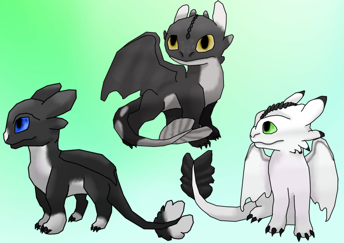R strand tyran Toothless and Light fury babies by FluffyWingedCat on DeviantArt