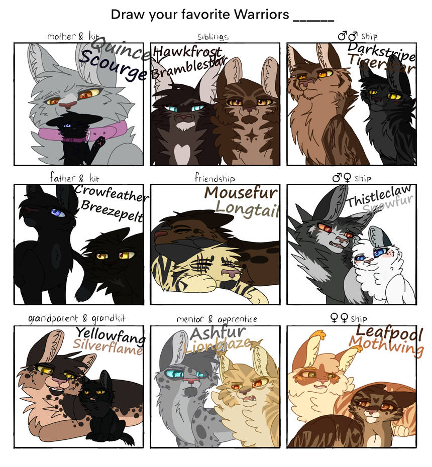 More Drawtober Warrior Cats: Ashfur, Frostpaw, and Squirrelflight [Credit:  me / jefferydraws] : r/WarriorCats