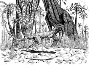 Triassic scene: Eoraptor and Sillosuchus