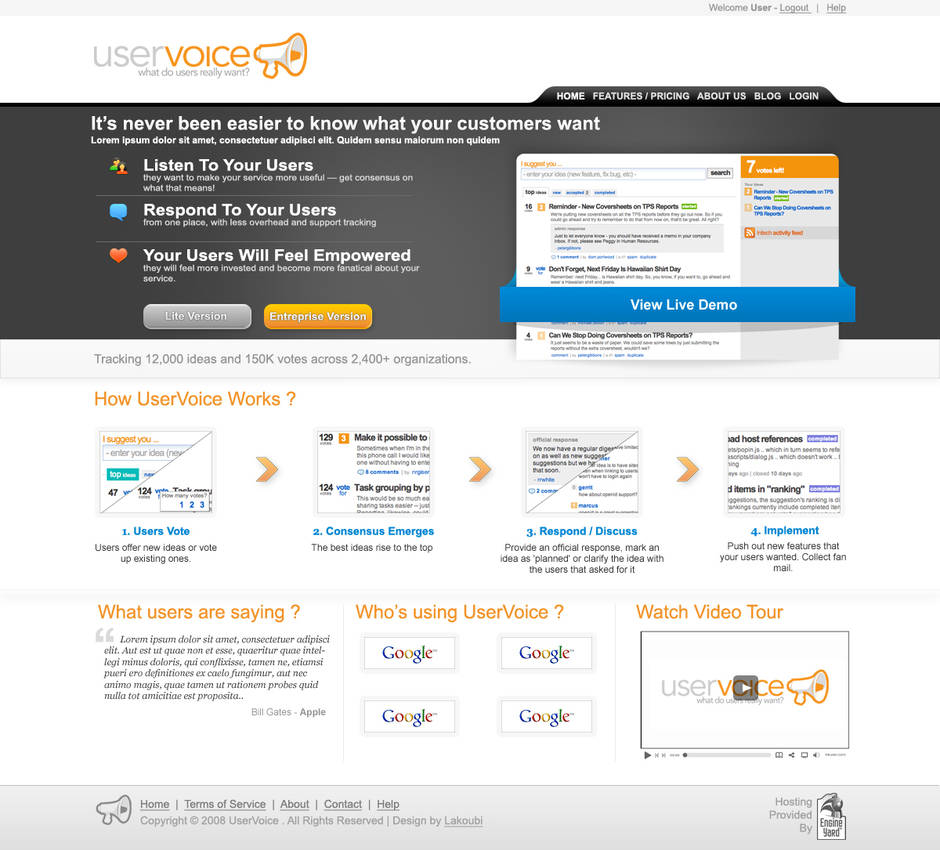 Uservoice - Webdesign