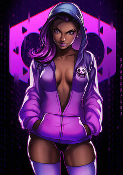 Sombra in a hoodie