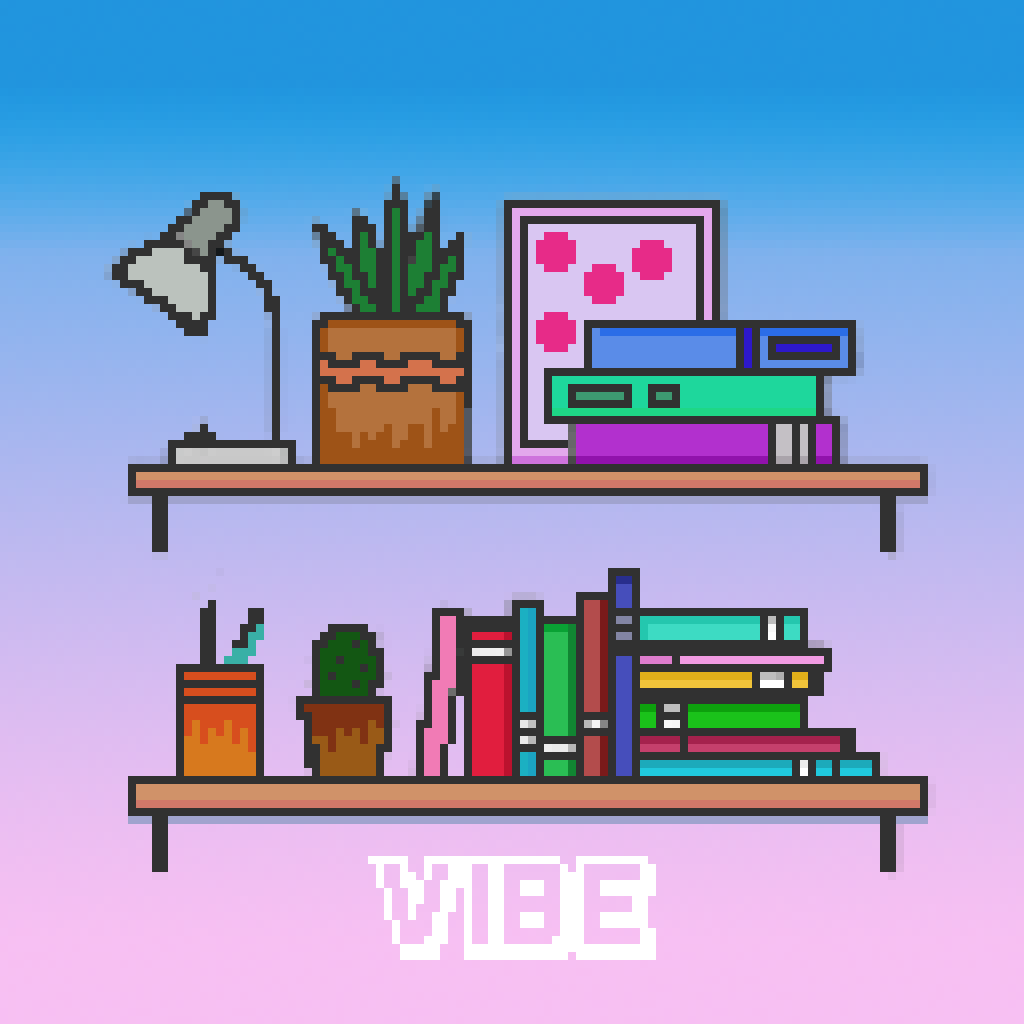 Peach chiseled bookshelf pixel art