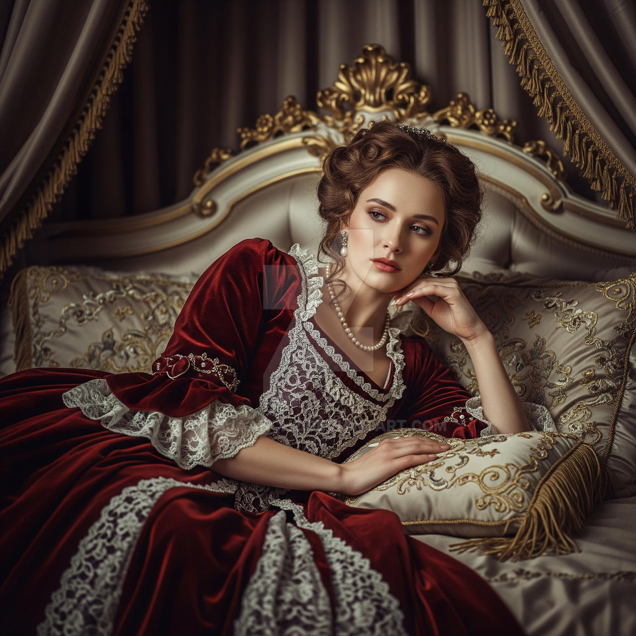 Regal Woman in Velvet Gown