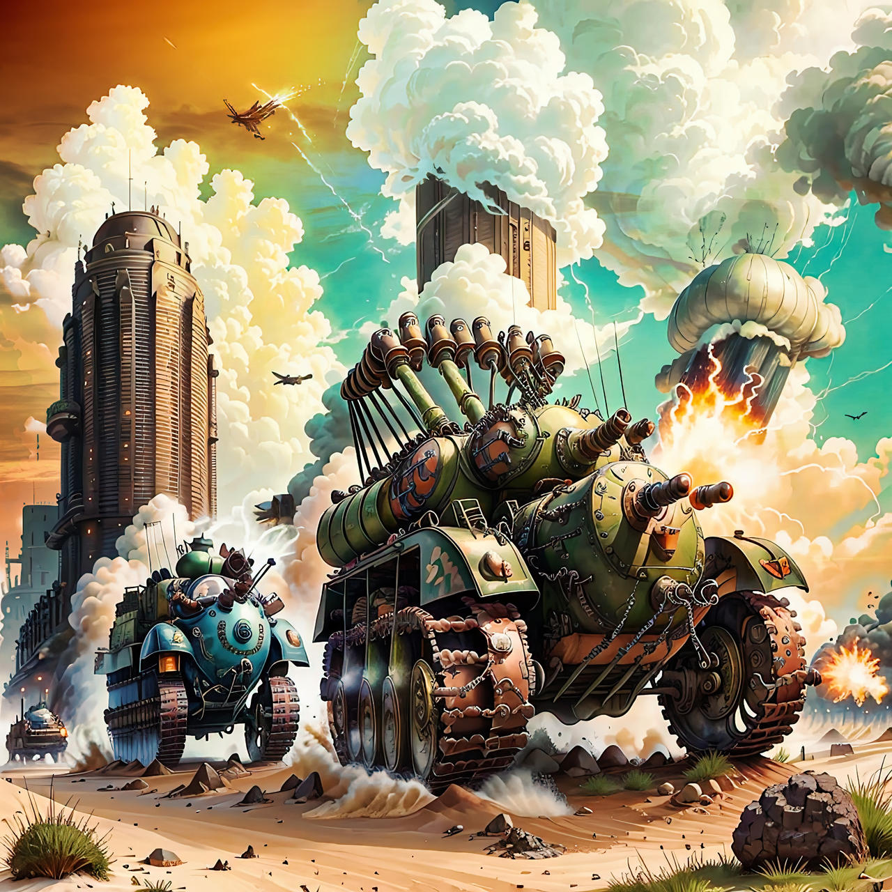 Tank Deviantart Dieselpunk Tank Battle, AI Generated by RocketMobster on DeviantArt