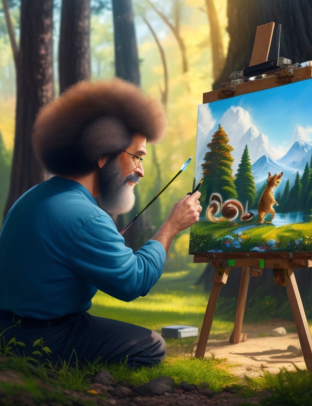 Bob Ross painting a Canvas by StickySurprize on DeviantArt