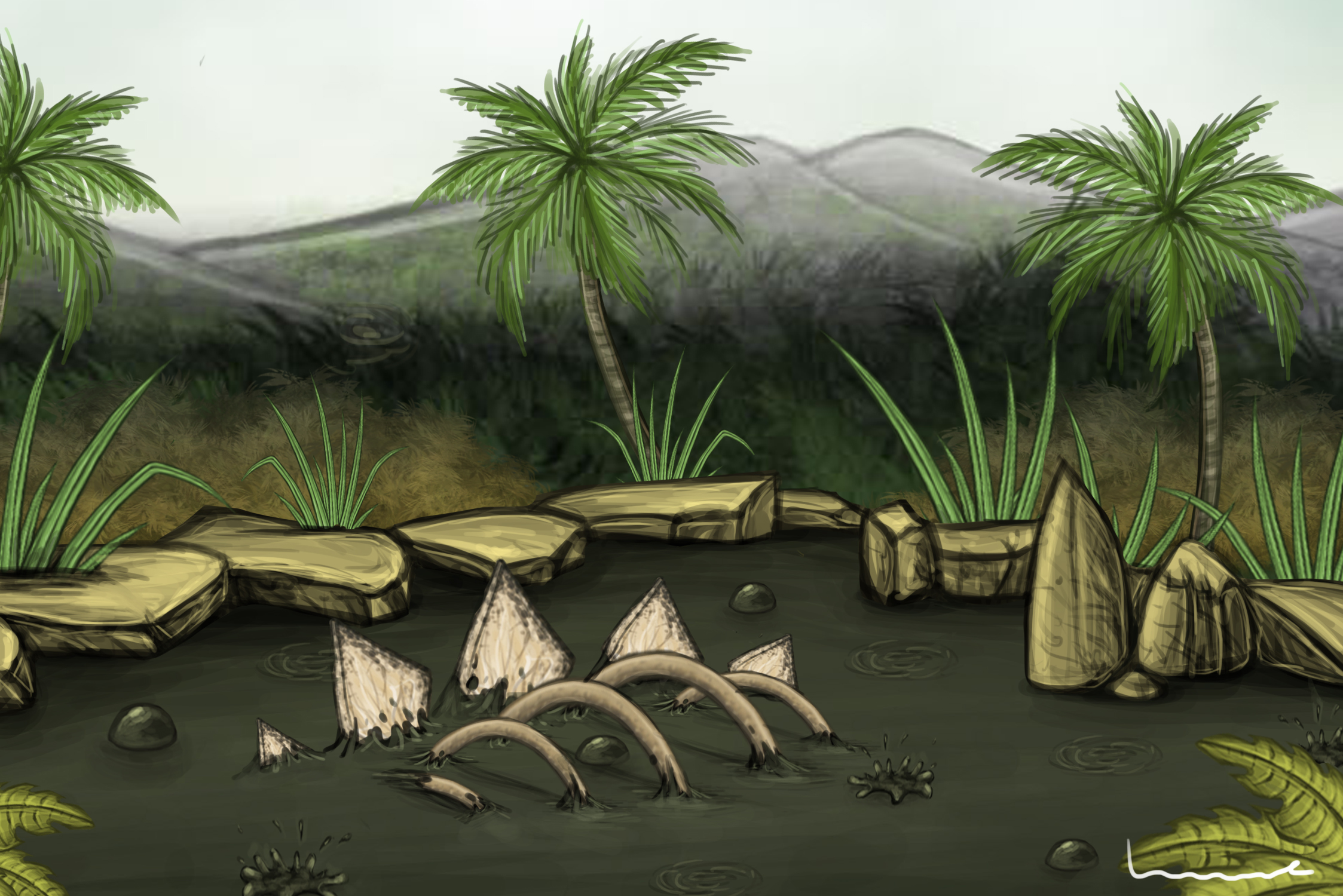 Tar Pit with Dino Bones by Louisetheanimator on DeviantArt