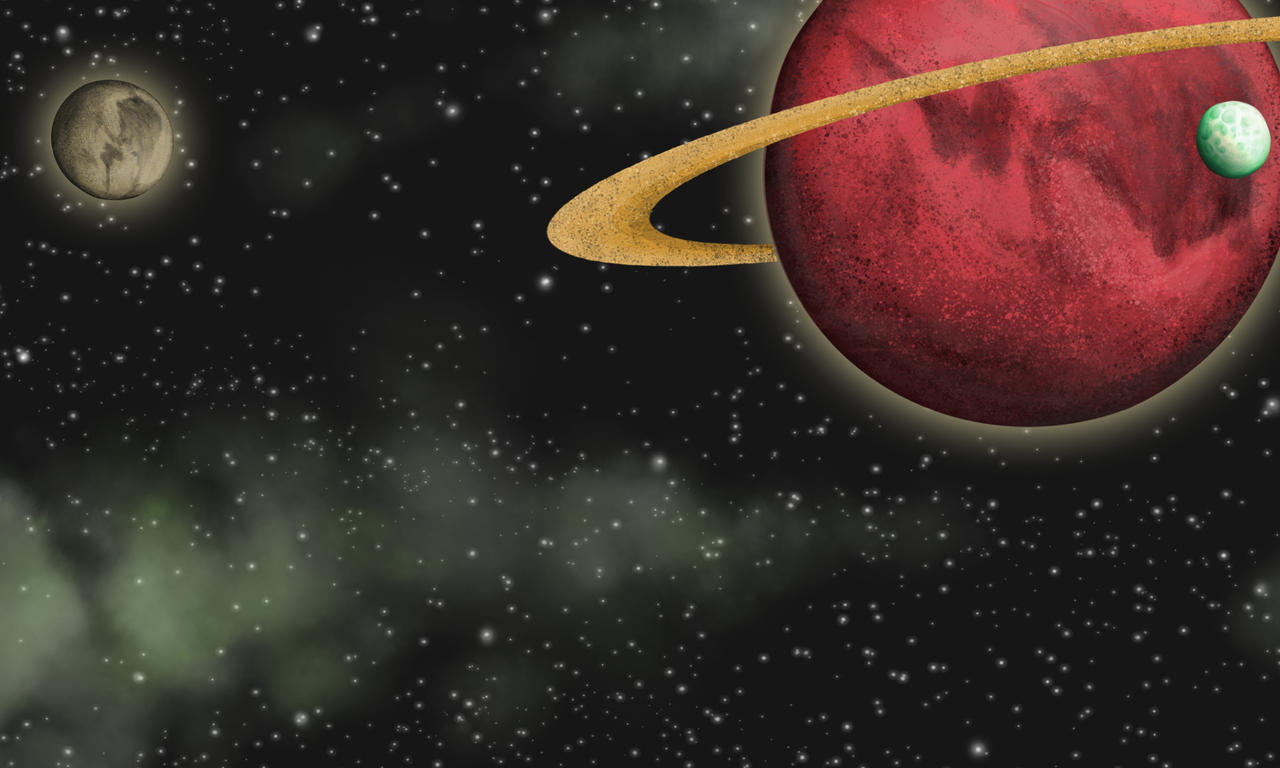 Red Ringed Planet with Green Moon by Louisetheanimator on DeviantArt