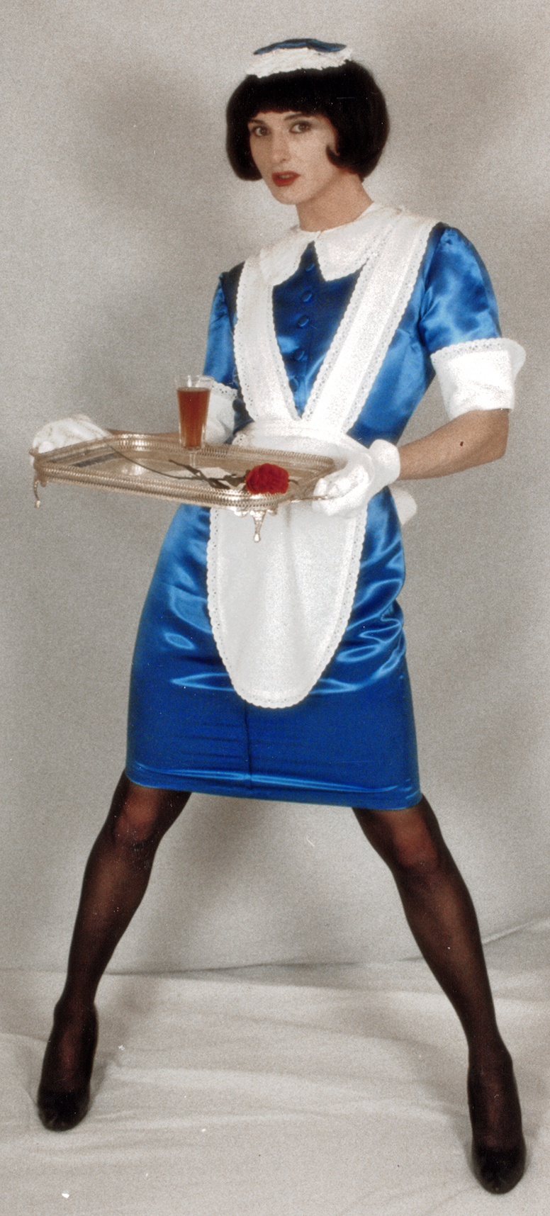 maid service in blue satin