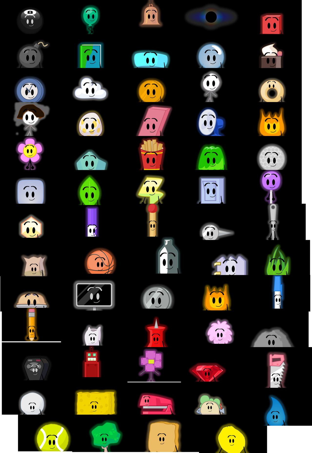 Bfdi Machine Deviantart 64 BFDI Contestants Glowing by xXSteamGirl on DeviantArt