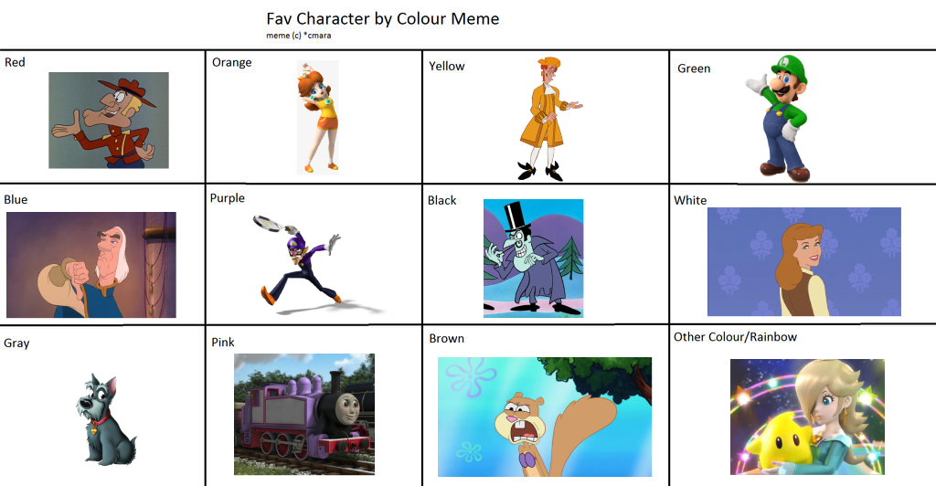 Characters Each Color Favorite Characters By Color by JeffersonFan99 on DeviantArt