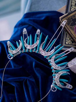Moon Goddess blue gemstones halo crown