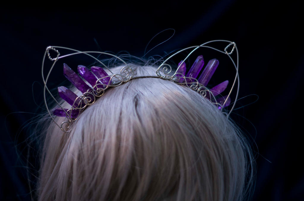 Purple crystals cat ears headband by MoonDomeUk