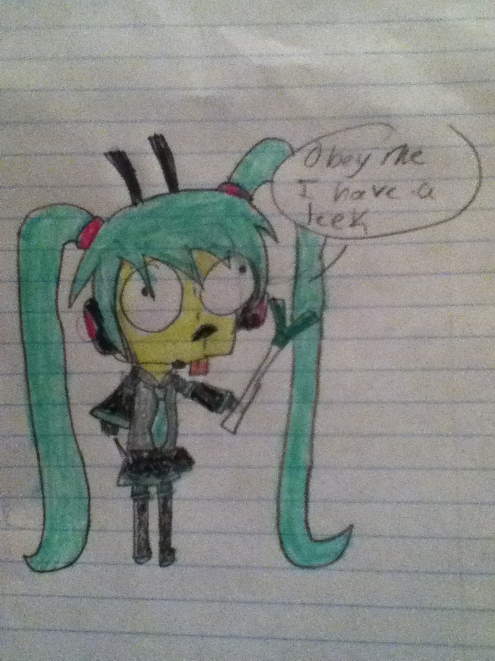 Gir dressed as Miku Hatsune