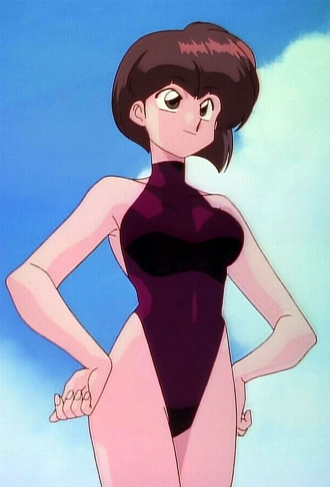 Nabiki Tendo in a one-piece swimsuit