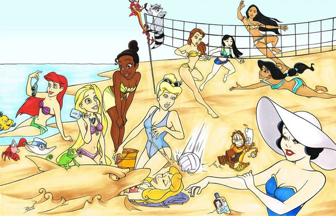 Disney Princesses Beach Party by Smashed-Head