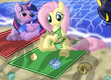 Twilight and Fluttershy on the beach by BroDogz