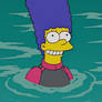 Marge Simpson swimming in the ocean in her wetsuit