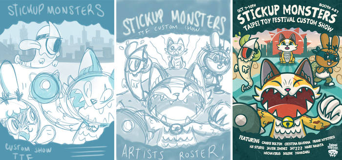 StickUp Monsters show poster sketches