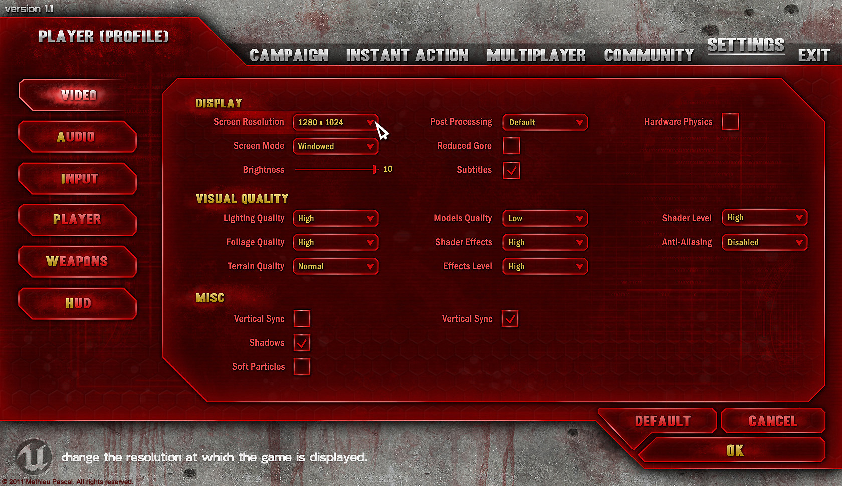 Unreal Tournament 3 Option Menu