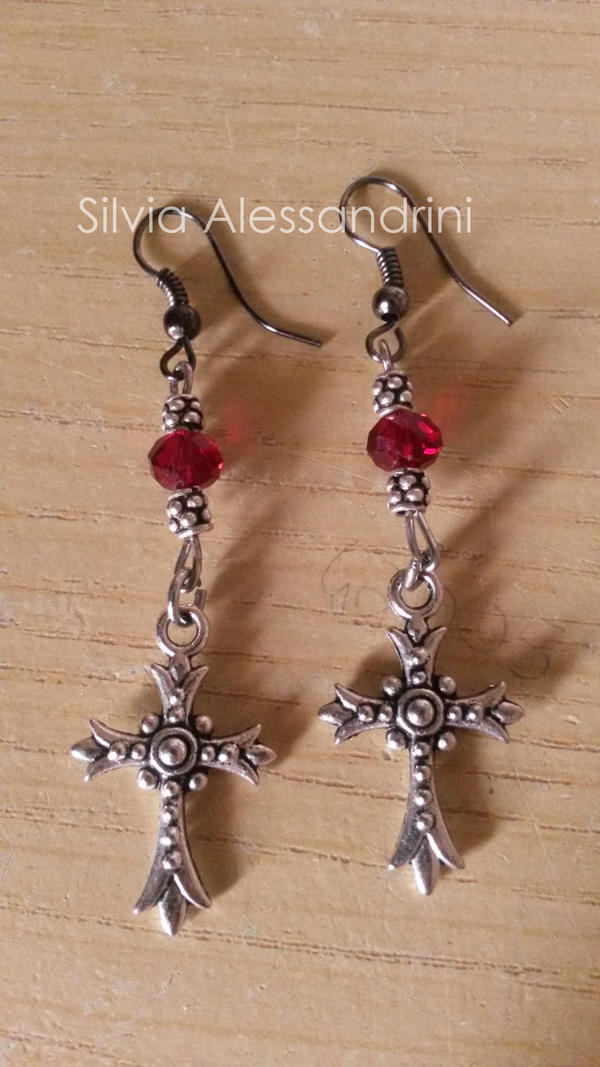 Red gothic cross earrings