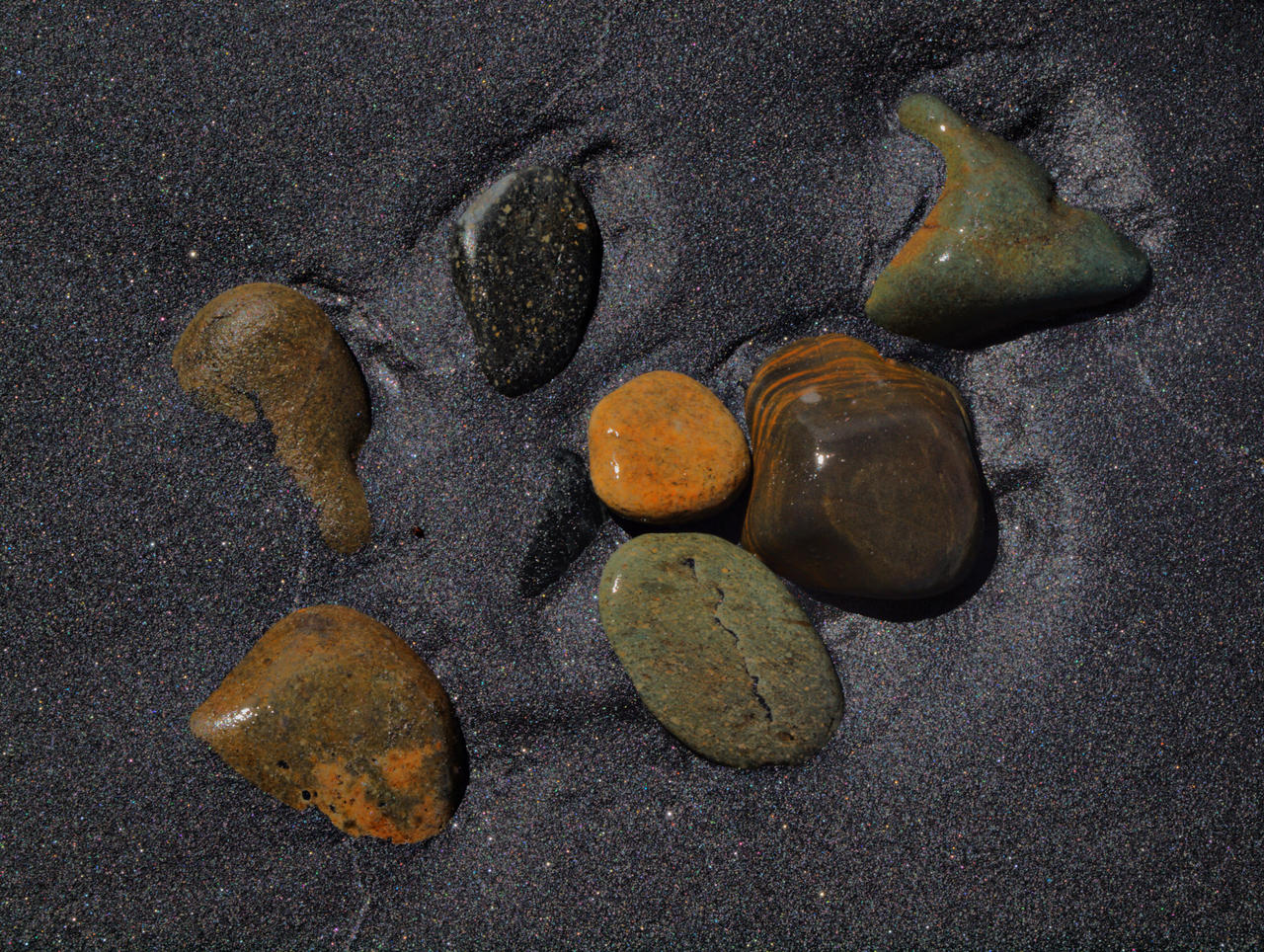 rocks and black sand