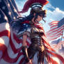 Woman Roman Soldier Draped in US Flag