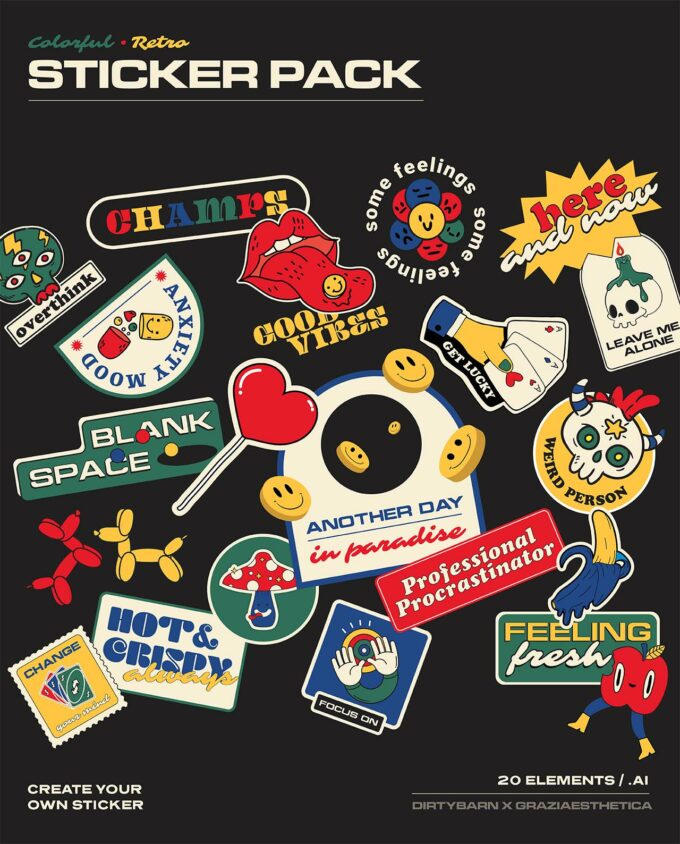 Colorful and Retro Sticker Pack 20 Pieces by dirtybarn on DeviantArt