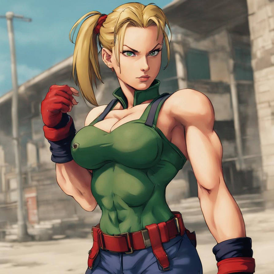 Cammy from street fighter, looking sexy, outside