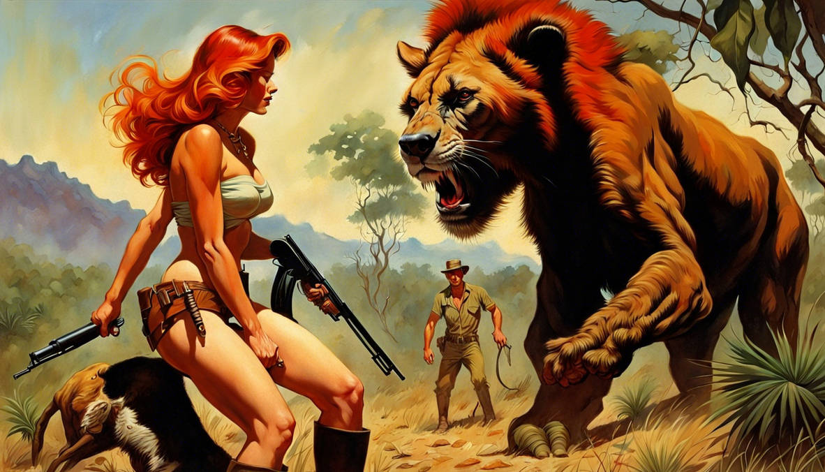 in the style of pulp artist Boris Vallejo , Dramat
