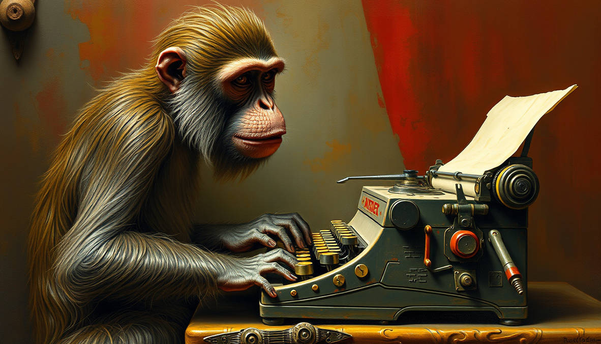 Monkey Using Typewriter The Profound Monkey And His Typewriter Painted By by ...