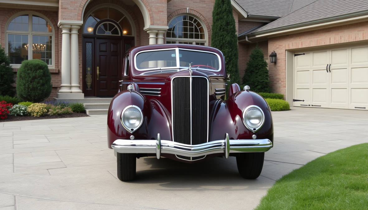Model 810 1936 Model 810 Cord Auto In Burgundy In Front Of A by ...