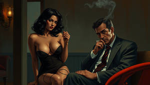 Sexy film noir scenario with a lady of the evening