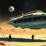 I want a retro futurist scene painted by Jim burns