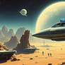 I want a retro futurist scene painted by Jim burns