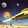 I want a retro futurist scene painted by Jim burns