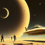 I want a retro futurist scene painted by Jim burns